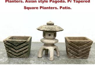 Lot 1467 3pc Outdoor Garden Pagoda, Planters. Asian style Pagoda. Pr Tapered Square Planters. Patio. 