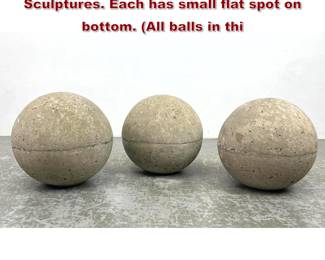 Lot 1523 3pc 13.5 inch Concrete Garden Ball Sculptures. Each has small flat spot on bottom. All balls in thi