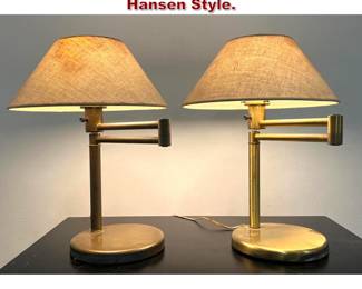 Lot 1592 Pr Brass Swing Arm table lamps. Hansen Style. 