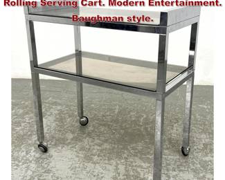 Lot 1349 Chrome Frame Smoked Glass Rolling Serving Cart. Modern Entertainment. Baughman style.