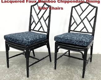 Lot 1567 Pair William Sonoma Home Black Lacquered Faux Bamboo Chippendale Dining Side Chairs