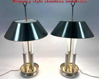 Lot 1627 Pair of Brass candle style lamps. Regency style stainless and Brass