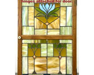 Lot 1658 Arts and crafts leaded Window. Has hinges attached for door. 