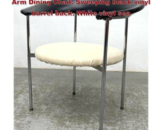 Lot 1294 Italian Modern Chrome Tube Frame Arm Dining Chair. Sweeping black vinyl barrel back. White vinyl sea