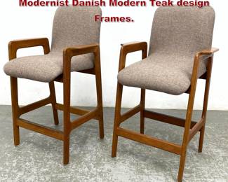 Lot 1346 2pc Benny Linden bar stools. Modernist Danish Modern Teak design Frames. 