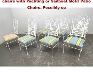 Lot 1357 Set 8 Salterini Style Wrought Iron chairs with Yachting or Sailboat Motif Patio Chairs. Possibly cu