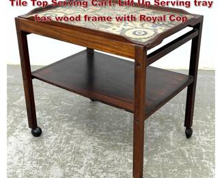 Lot 1271 ROYAL COPENHAGEN Porcelain Tile Top Serving Cart. Lift Up Serving tray has wood frame with Royal Cop