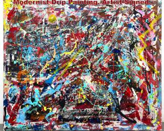 Lot 1426 DENNIS SAKELSON Abstract Modernist Drip Painting. Artist Signed.