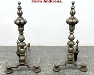 Lot 1595 Pair heavy antique Finial Form Andirons. 