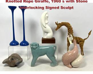 Lot 1700 6pcs Kay Bojesen for Jorgen Bloch Knotted Rope Giraffe, 1960 s with Stone interlocking Signed Sculpt