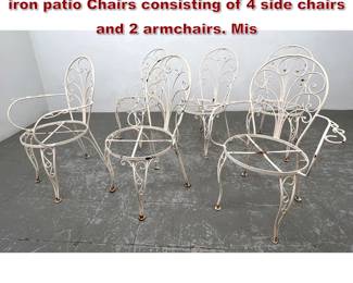 Lot 1458 Set 6 Decorative Salterini Style iron patio Chairs consisting of 4 side chairs and 2 armchairs. Mis