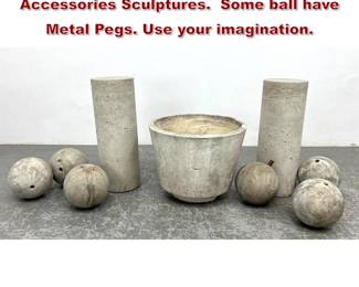 Lot 1527 9pcs Cast Stone Garden Accessories Sculptures. Some ball have Metal Pegs. Use your imagination.