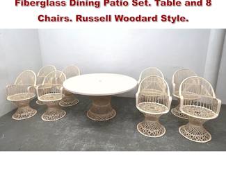 Lot 1515 9pc Mid Century Modern Spun Fiberglass Dining Patio Set. Table and 8 Chairs. Russell Woodard Style. 