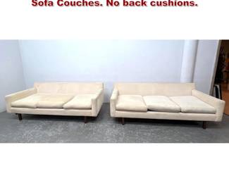 Lot 1589 Matched Pair Mid Century Modern Sofa Couches. No back cushions. 