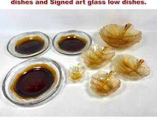 Lot 1694 Mats Jonasson Art Glass. Leaf dishes and Signed art glass low dishes. 