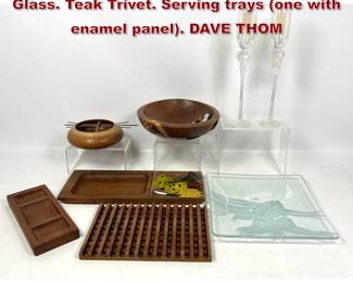 Lot 1685 Mixed Artisan Craft Lot. Wood. Glass. Teak Trivet. Serving trays one with enamel panel. DAVE THOM