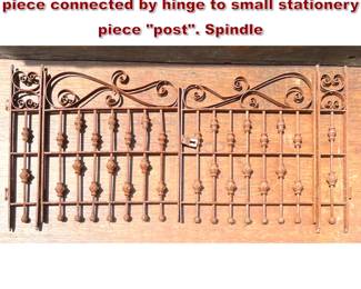 Lot 1487 2pc Vintage Iron Gates. Each gate piece connected by hinge to small stationery piece post. Spindle