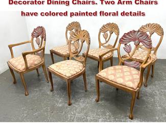 Lot 1576 Set 6 Carved Flower Back Decorator Dining Chairs. Two Arm Chairs have colored painted floral details