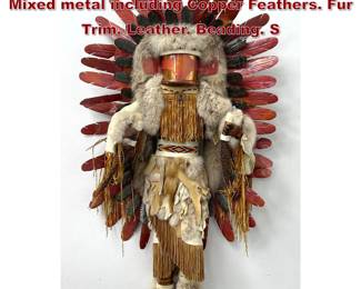 Lot 1625 Mixed Medium 44 Shaman Figure. Mixed metal including Copper Feathers. Fur Trim. Leather. Beading. S