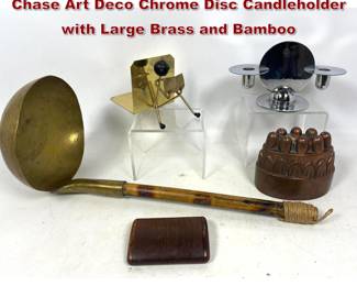 Lot 1699 5pcs Ruth and William Gerth for Chase Art Deco Chrome Disc Candleholder with Large Brass and Bamboo 