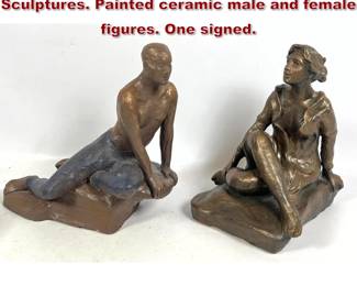 Lot 1678 2pc REIDER Terracotta Figural Sculptures. Painted ceramic male and female figures. One signed. 