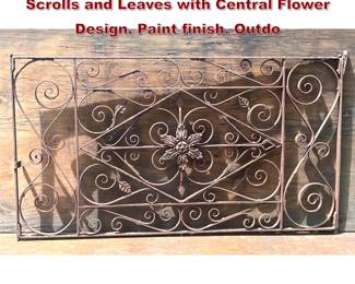 Lot 1477 Vintage Wrought Iron Grate Grill. Scrolls and Leaves with Central Flower Design. Paint finish. Outdo