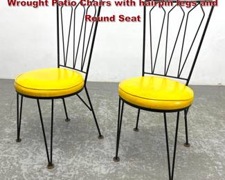 Lot 1587 Pair Frederic Weinberg style Wrought Patio Chairs with hairpin legs and Round Seat