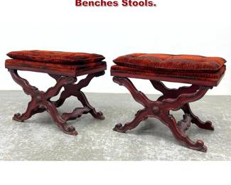 Lot 1610 Pair Spanish Designer X Base Benches Stools. 