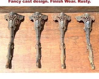Lot 1481 Set 4 Cast Iron Table Desk Legs. Fancy cast design. Finish Wear. Rusty. 