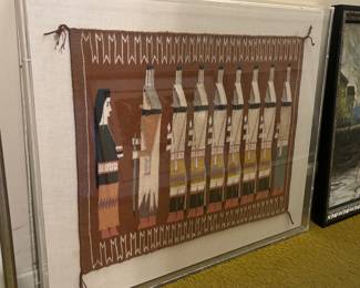 Framed Yeibichai Navajo weaving healing spirits 