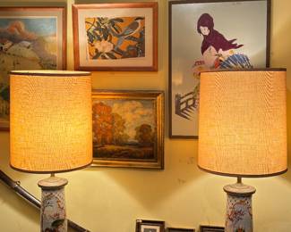 Vintage asian inspired lamps, artwork