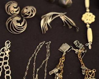 Sterling jewelry, earrings, charm bracelet