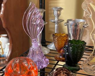 Art glass, perfume bottle, candle holder