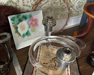 1950's mid century Dorothy Thorpe Lucite and Nickel pretzel candle holder