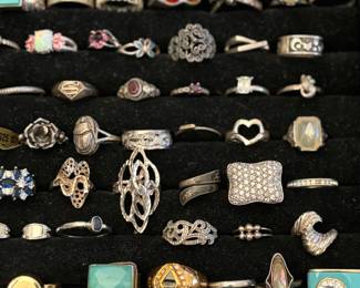Hundreds of beautiful sterling / Mexican silver rings