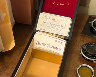 Vintage business card holder with business cards