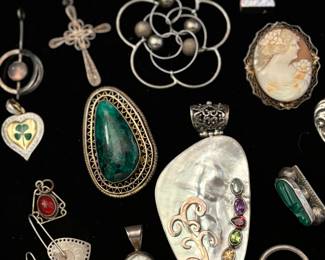 Sterling jewelry, pendants, cameos 