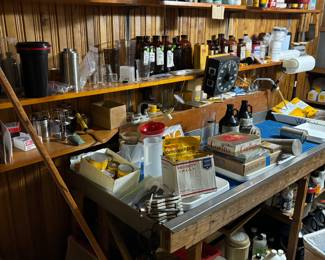 Antique photography supplies, chemicals, trays