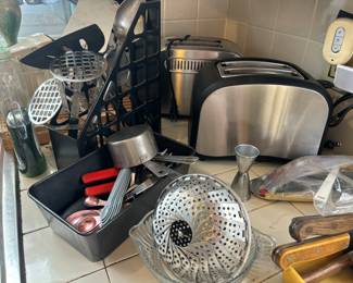 Toasters, measuring cups, kitchen items