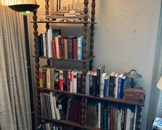 Mid century book / display shelf, books, ship models