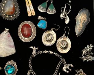 Sterling, turquoise, charm bracelet, jewelry