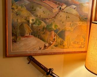 Signed artwork- western scene, sword