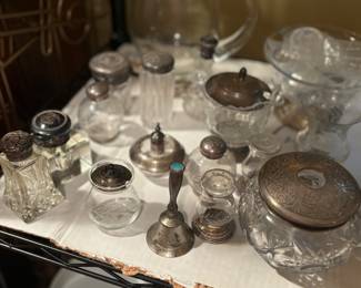 Sterling silver containers, salt / pepper, serving dishes