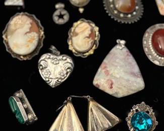 Sterling jewelry, pendants, cameos 