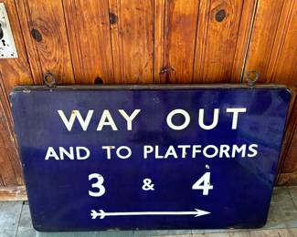 Antique porcelain double sided train sign 