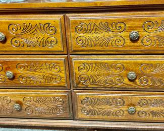 Vintage wood dresser and matching vanity mirror 