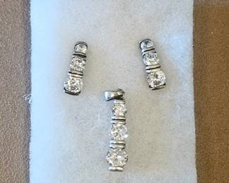 Earrings & Pendant w/ Clear Rhinestones