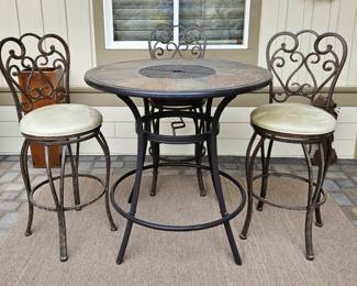 Patio Pub Table with 3 Barstools 