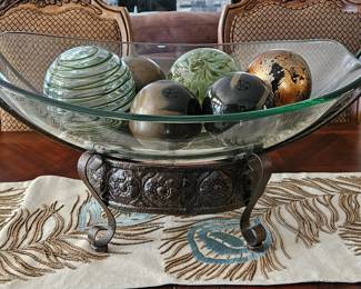 Thick Glass Dish w/ Metal Stand (glass balls sold separately) 
