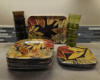 Tropical Melamine Dish Set w/ Tray